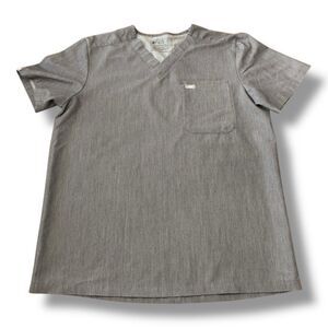 Figs Leon Scrub Top Gray Two Pocket V Neck Stretch Graphite Medical Men’s Size L
